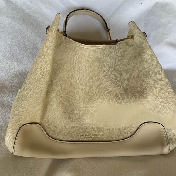 SANDRA ROBERTS SQUARED Large Leather Ivory Shoulder Bag Double Handles Womens - Picture 1 of 14